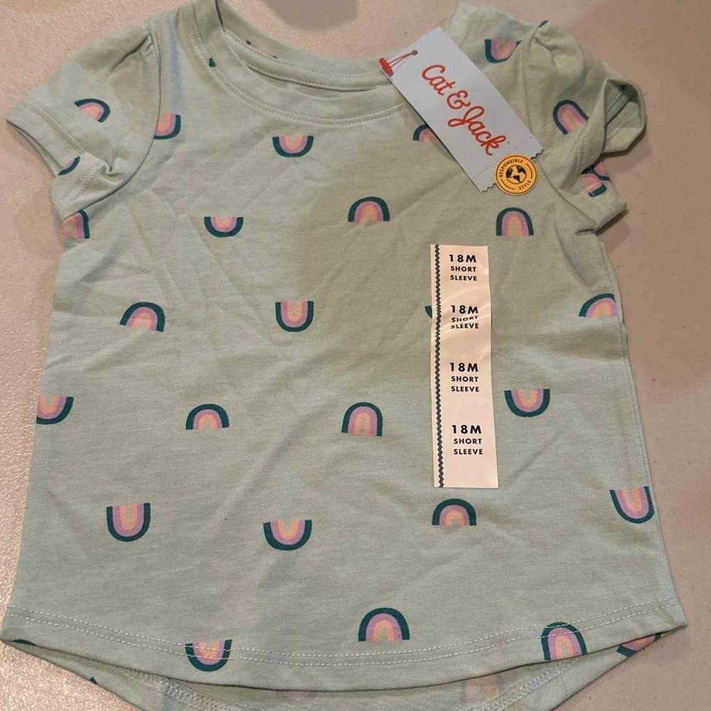 Cat & Jack Toddler Girl Mint Green Rainbow Print Short Sleeve T-Shirt 18M NWT
